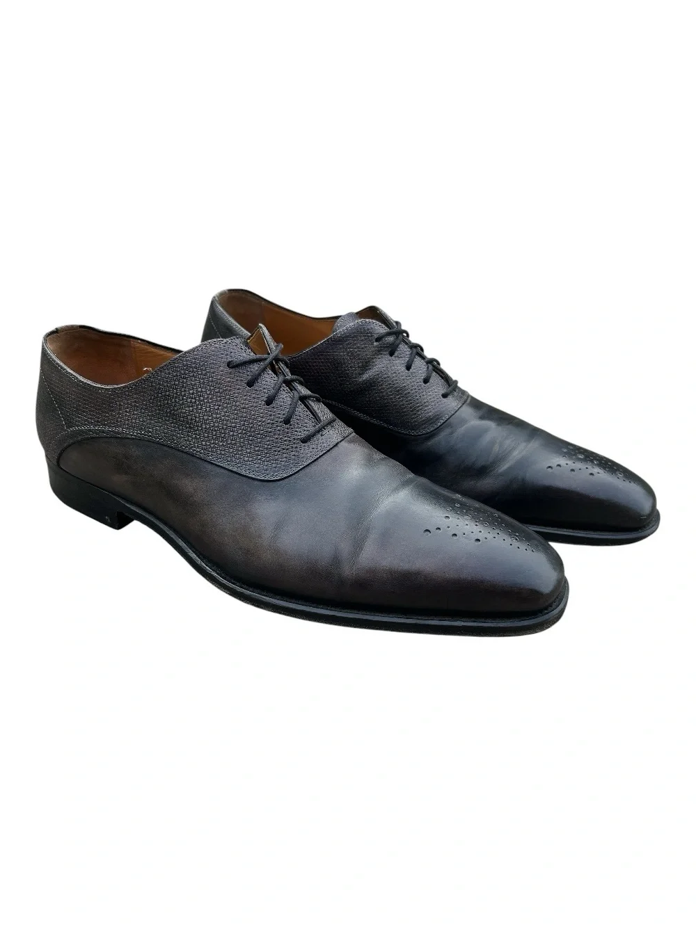 Magnanni Vaughan Leather Oxfords Hand-Burnished Black Brown Men's Size 11.5